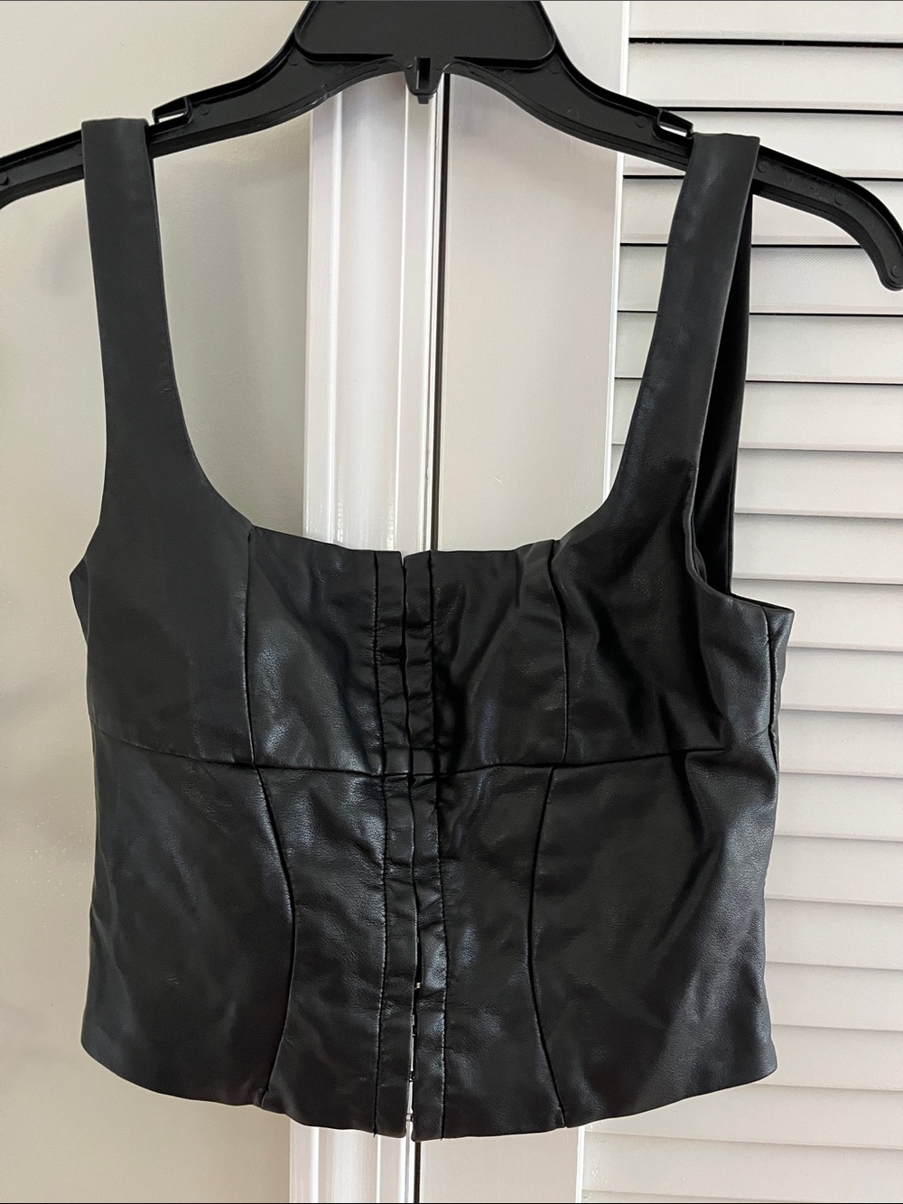 Edikted Black Faux Leather Square-Neck Crop Top